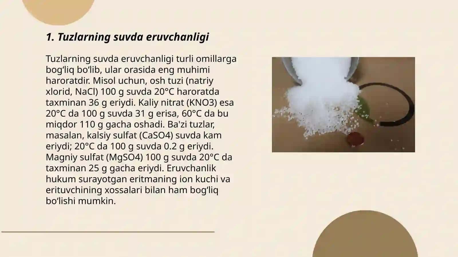 Tuzlarning suvda eruvchanligi 3