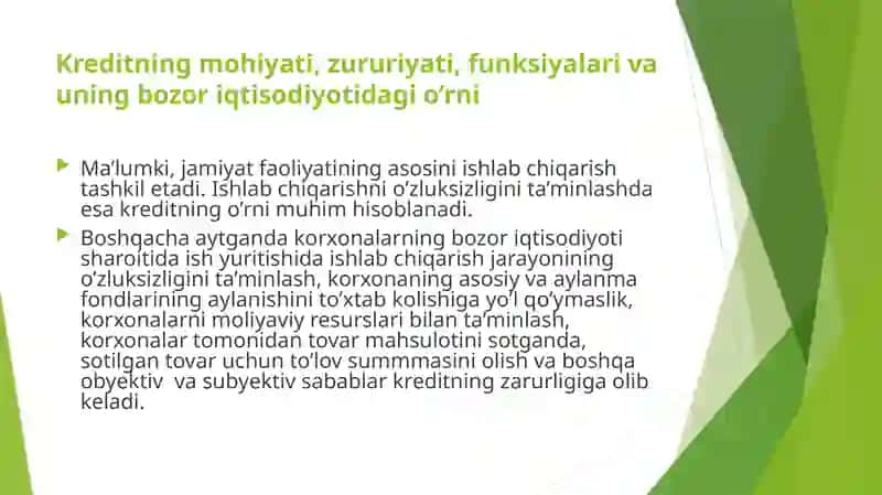 Kreditning zaruriy funksiyalari, turlari va shakllari 3