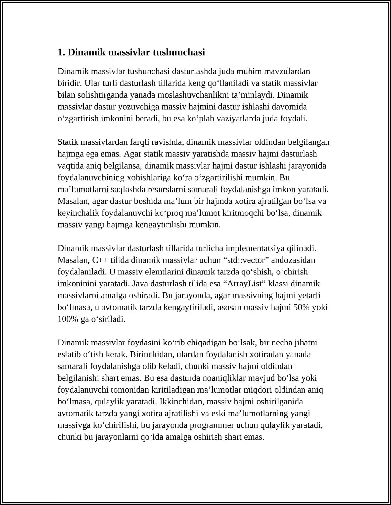DINAMIK MASSIVLAR VA KORSATKICHLAR 3
