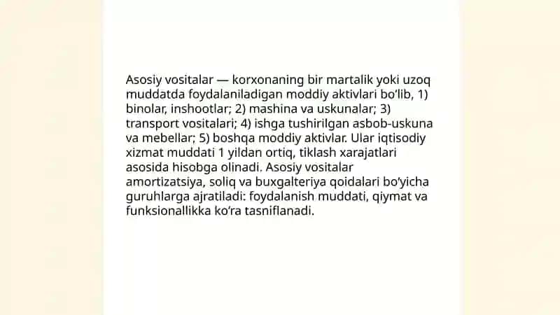 Asosiy vositalar holati va ulardan samarali foydalanish tahlili 3