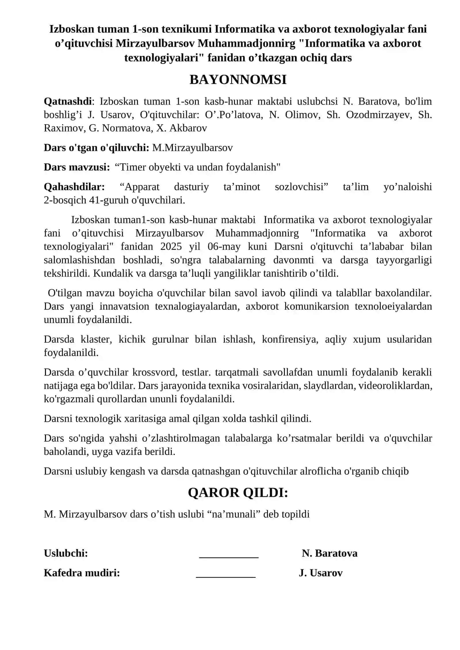 Texnikum ustozlari uchun Attestatsiyaga tayyor bayonnomalar 3