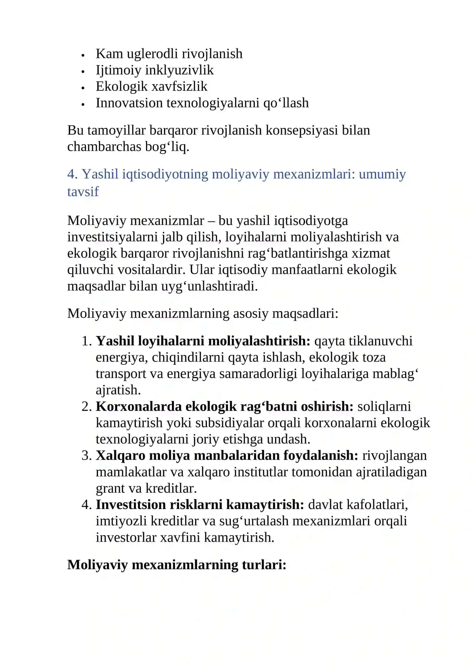 “Yashil iqtisodiyot”ni ishlab chiqishning moliyaviy va nomoliyaviy mexanizmlarini ishlab chiqish 3