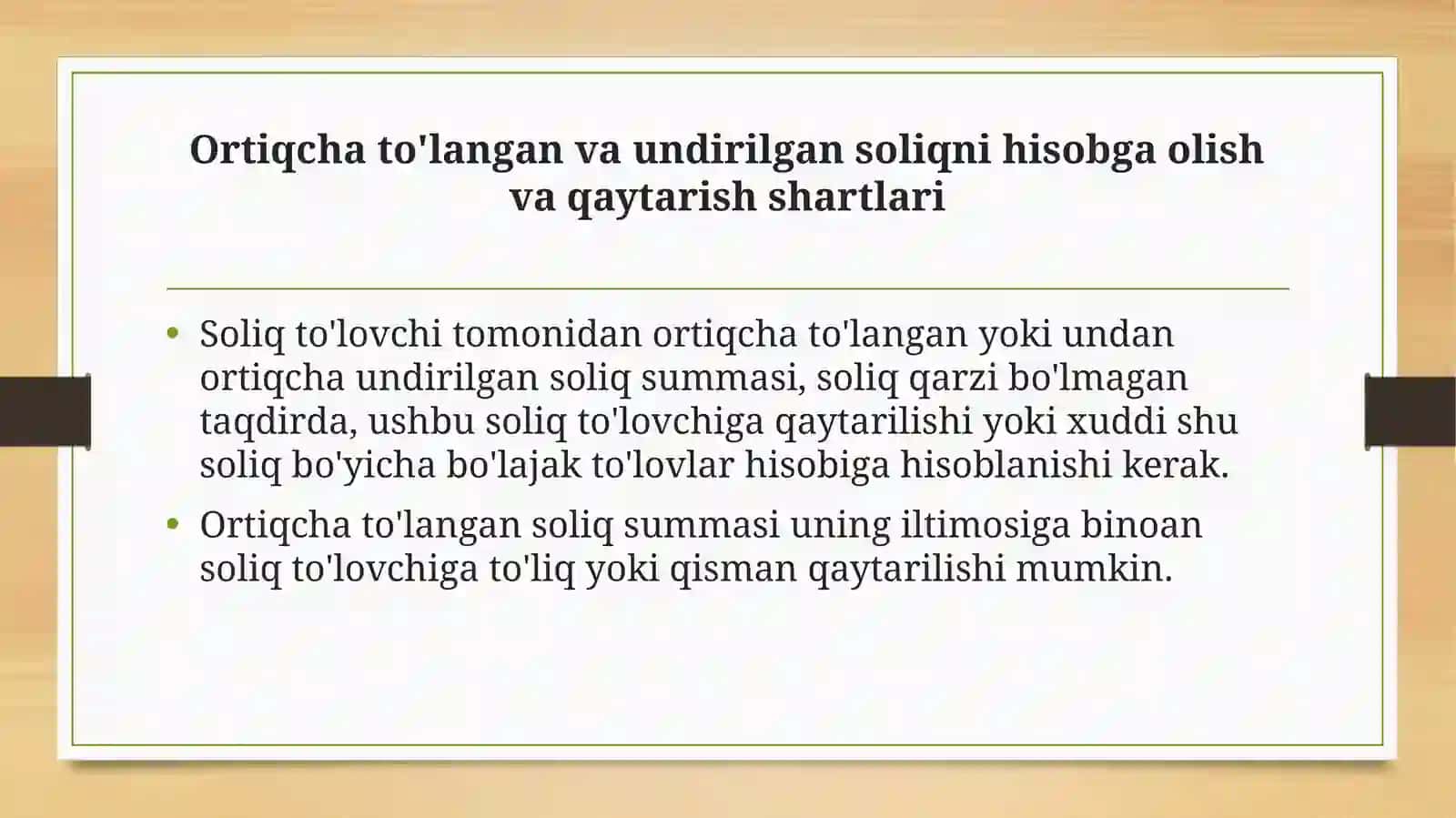 Ortiqcha to’langan va ortiqcha undirilgan soliqlarni xisobga olish hamda qaytarishningxosxususiyatlari 3