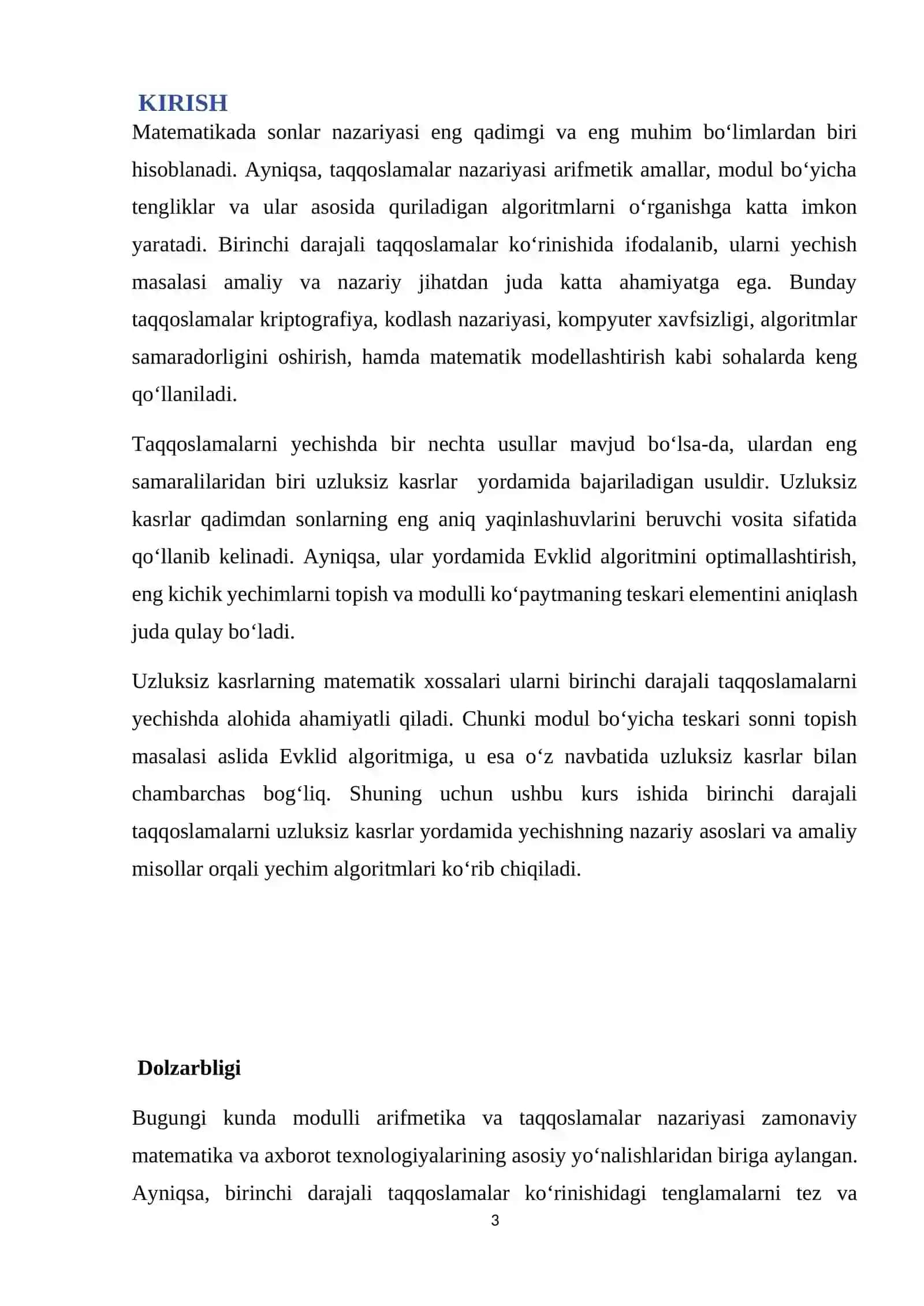 "Algebra va sonlar nazariyasi" FANIDAN KURS ISHI 3