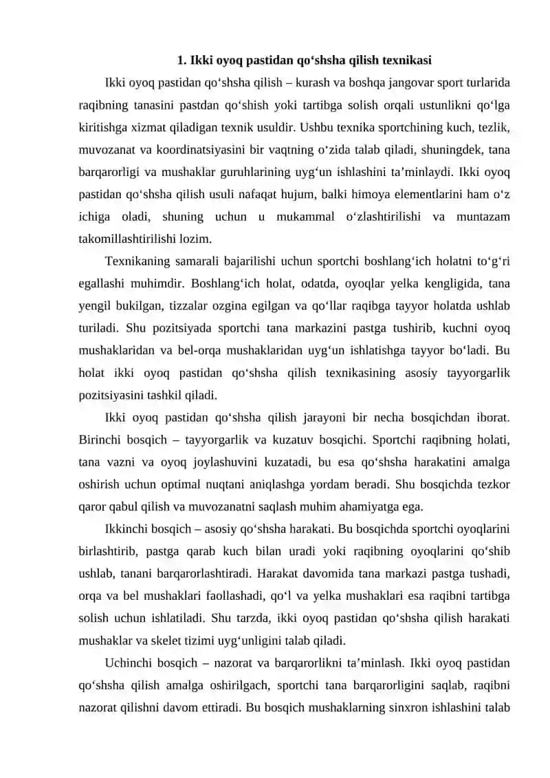 Ikki oyoq pastidan qo‘shsha qilish usulini takomillashtirish 3