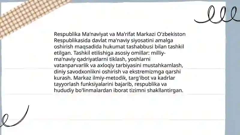 Respublika ma'naviyat va ma'rifat markazining tashkil etilishi va faoliyati 3