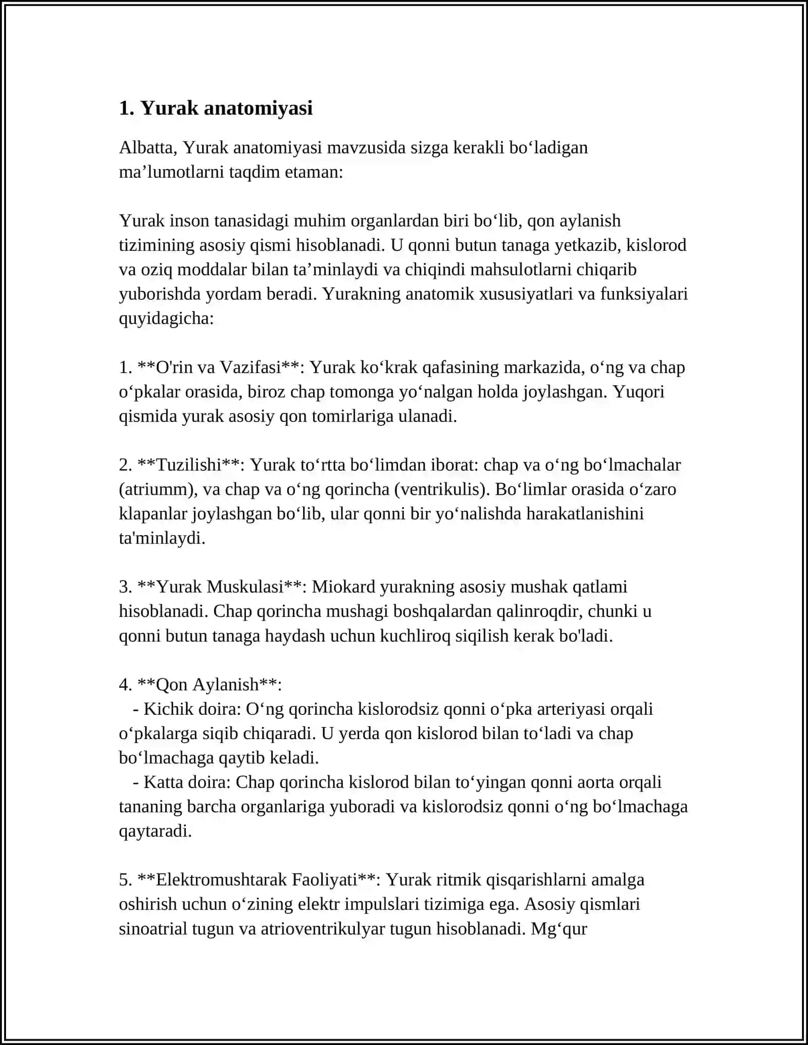 Yurak anatomiyasi 3