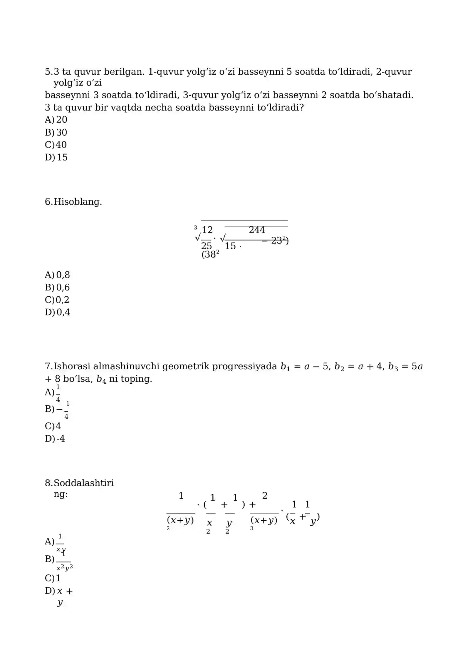 Matematika Milliy Sertifikat savollari (Tushish ehtimoli Bor) YANGI NASHR 3