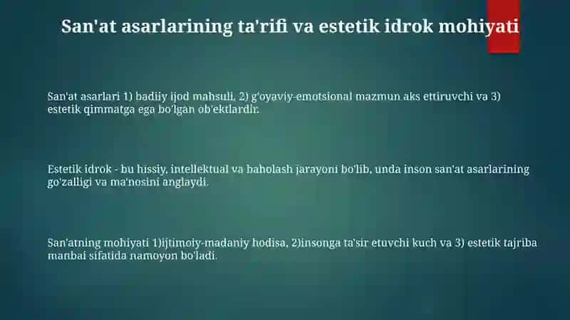 Dunyoni estetik idrok etishda badiiy asarlarning ahamiyati 3