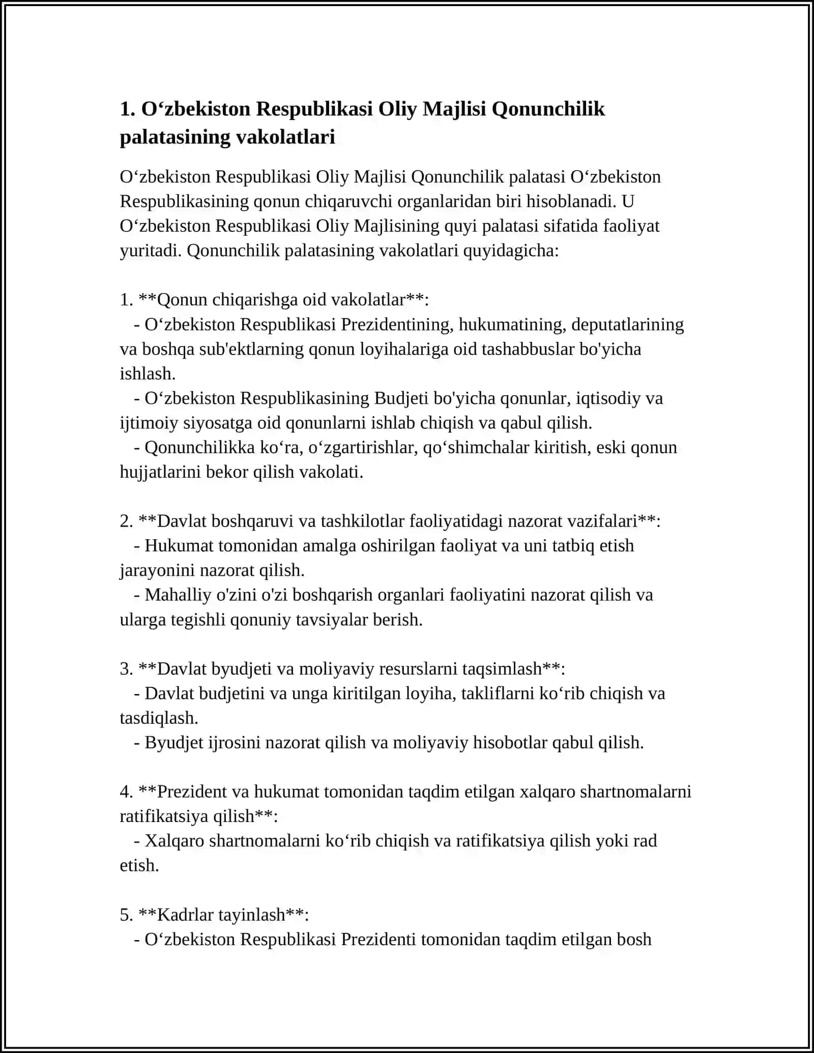 OʻZBEKISTON RESPUBLIKASI OLIY MAJLISI QONUNCHILIK PALATASI 2024-2025-o'quv yili 3