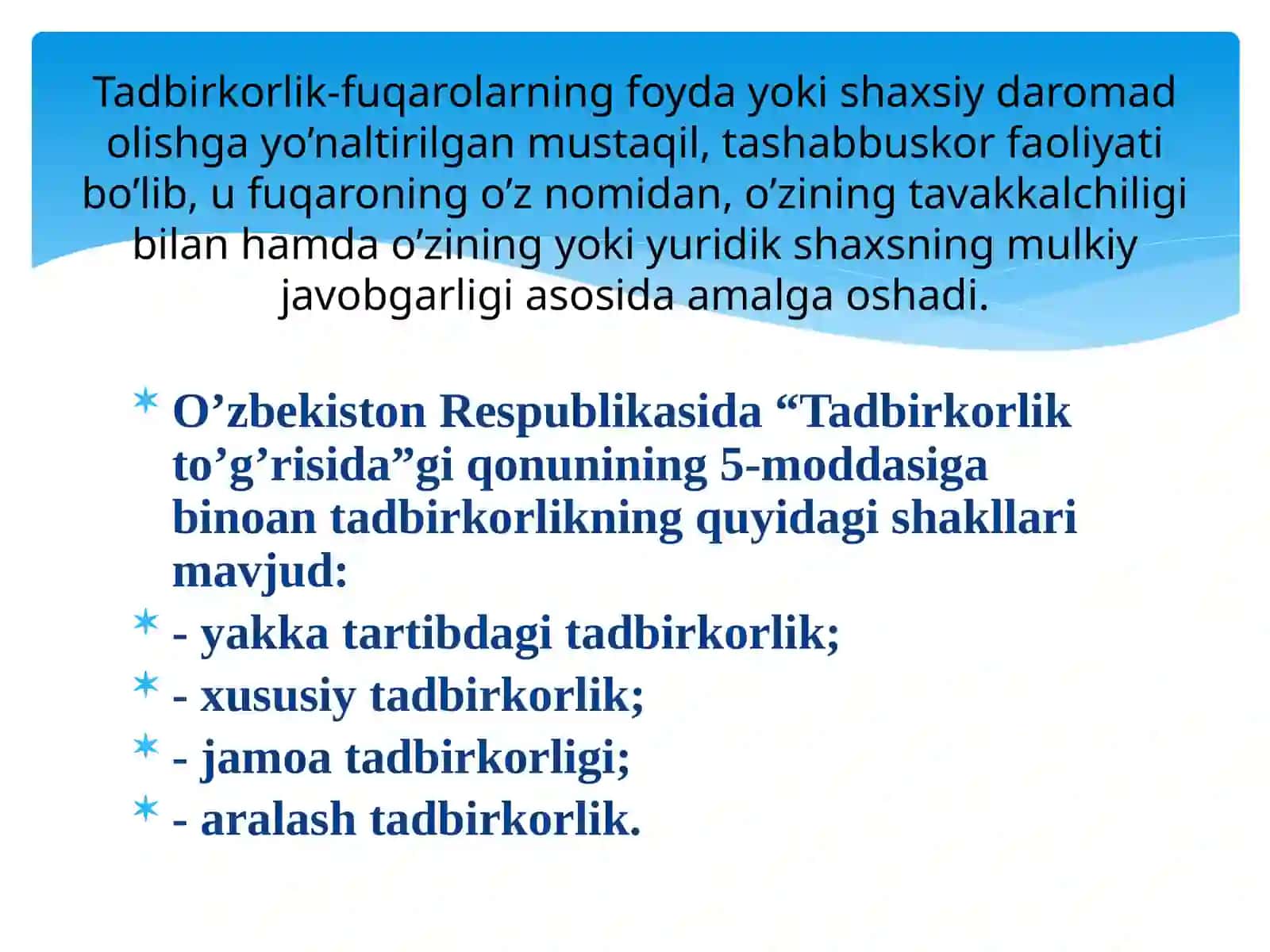 Tadbirkorlik Faoliyatining Turlari va Shakllari 3