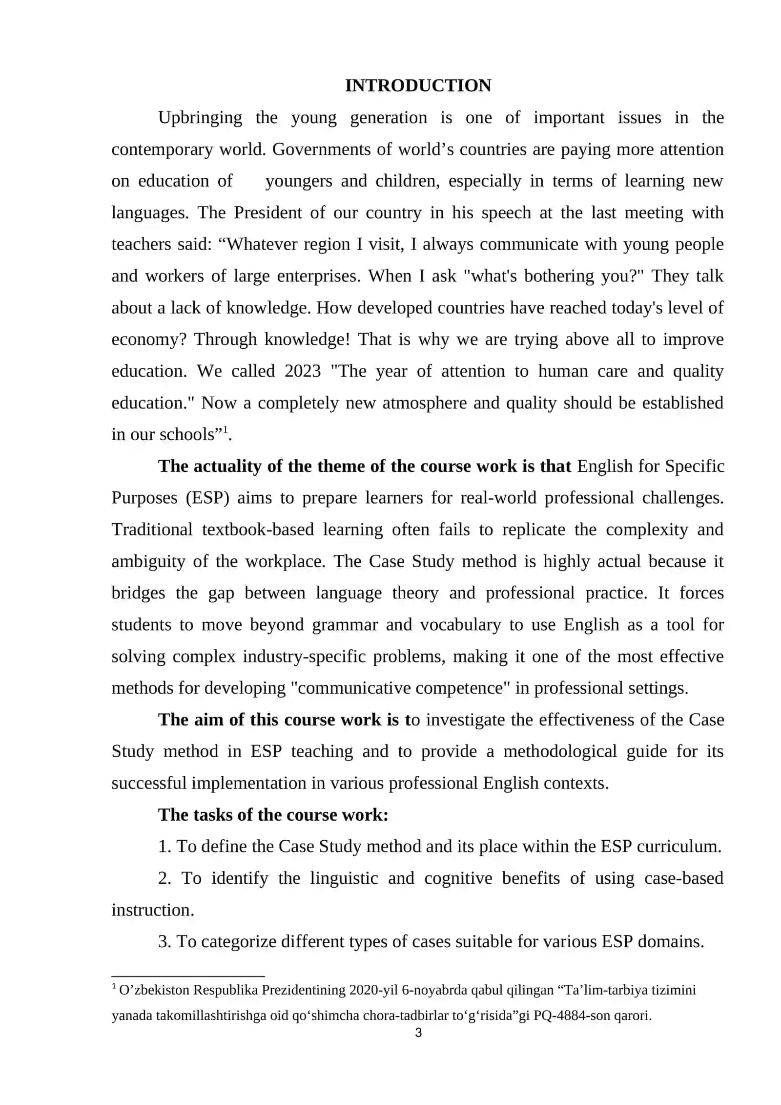 COURSE WORK THEME: USING CASE STUDIES IN ESP TEACHING 3