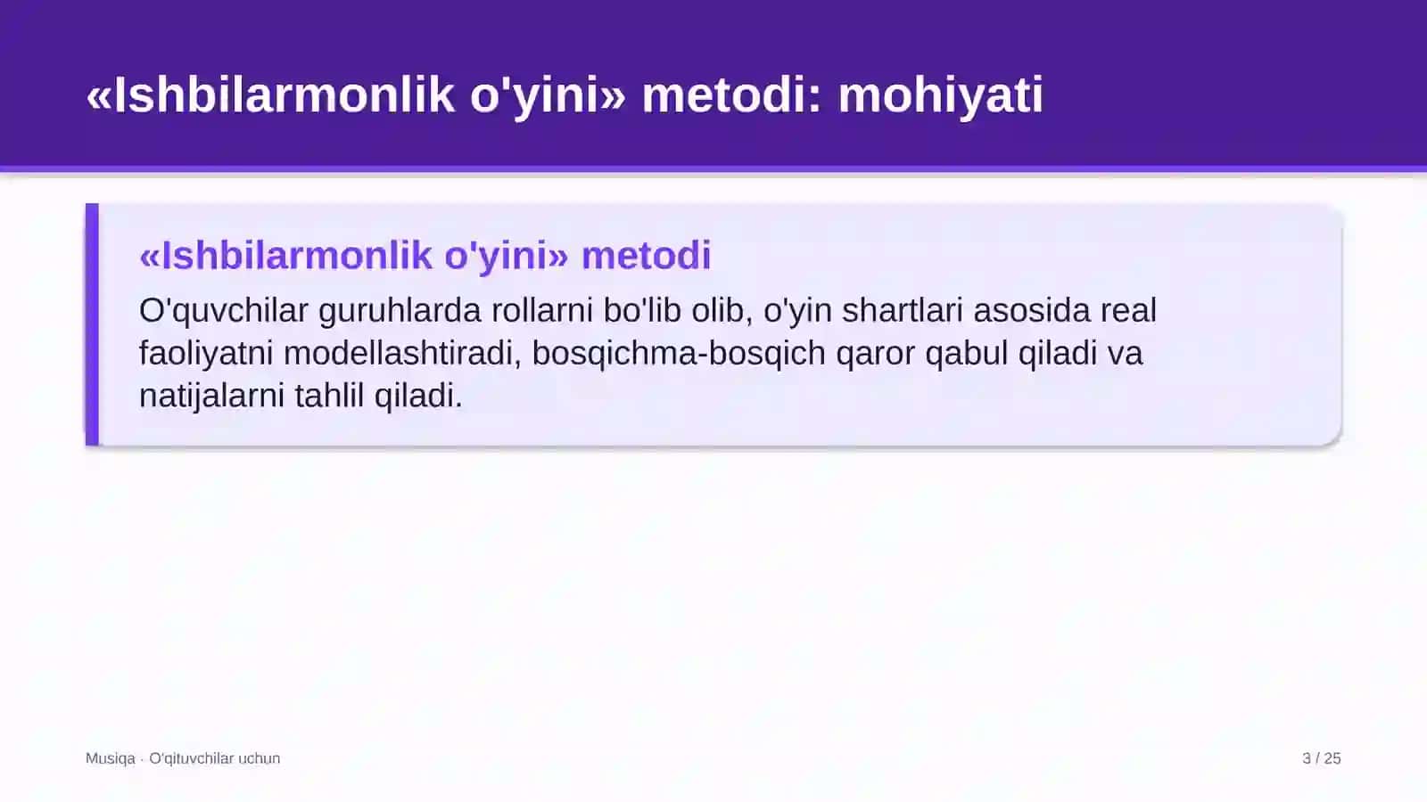 musiqa darslarida ishbilarmonlik o'yini metodidan foydalanish 6479 3