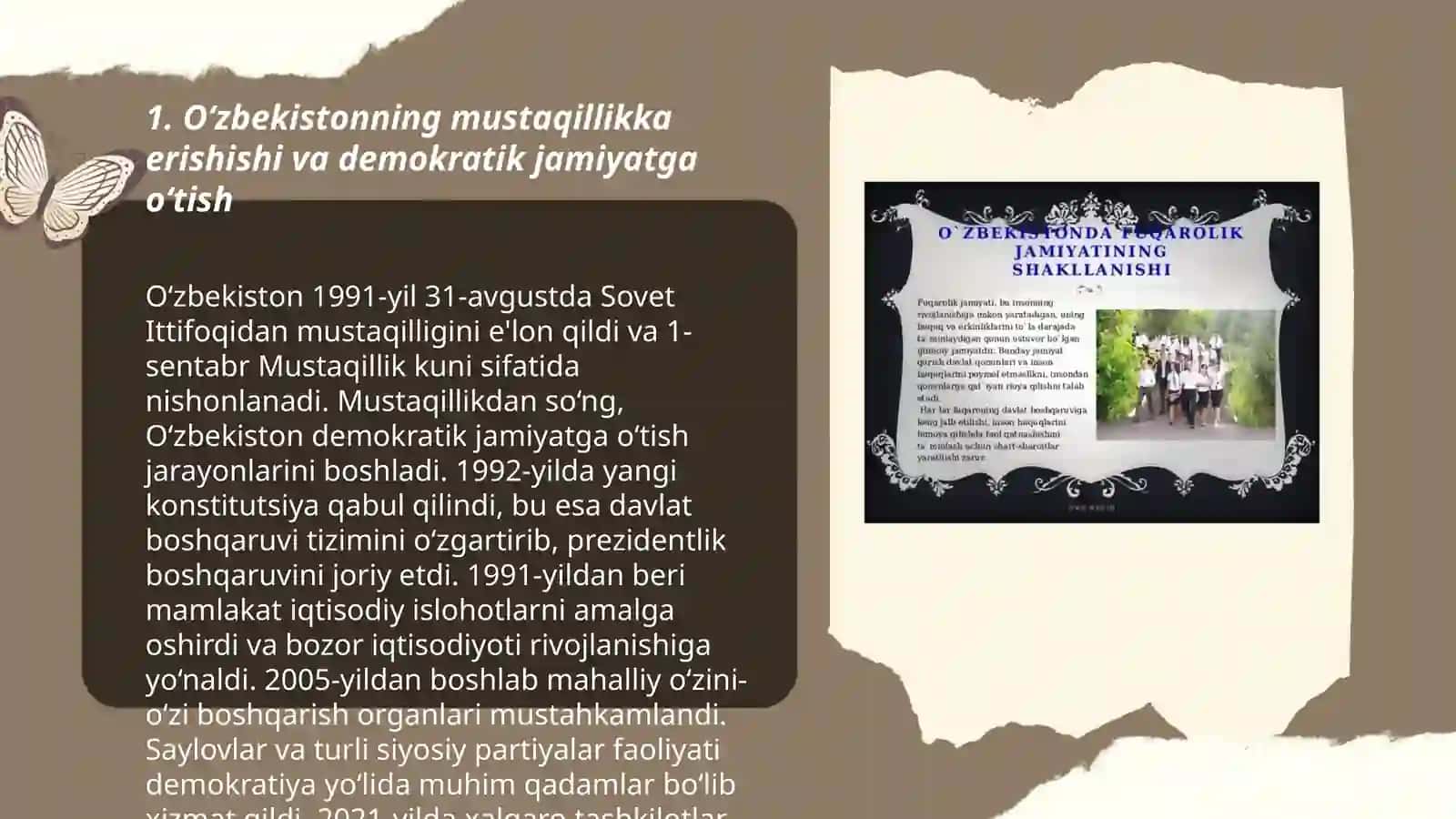 Ôzbekistonda demokratik fuqarolik jamiyati asoslarining shakllanishi, amalga oshirilgan siyosiy islohotlar ABDULXAFIZOVA DURDONA MUZAFFAR QIZI 3