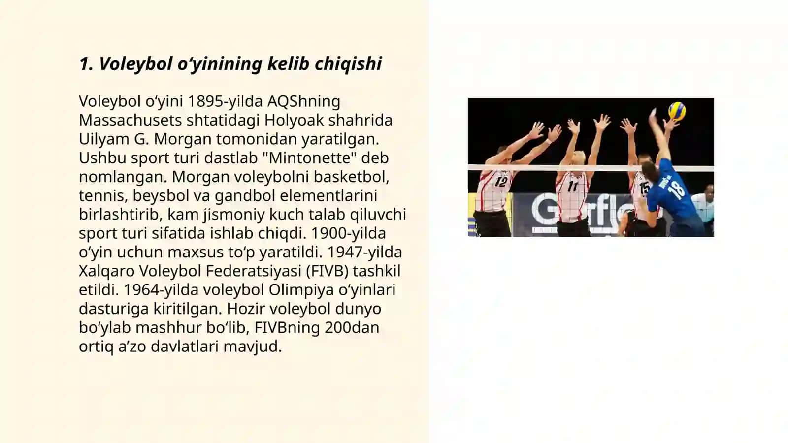 Voleybol o‘yinning paydo bo‘lishi va rivojlanish tarixi 3