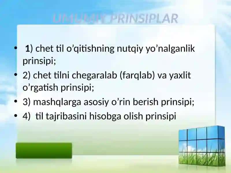 CHET TILI O’QITISH METODIKASI PRINSIPLARI 3