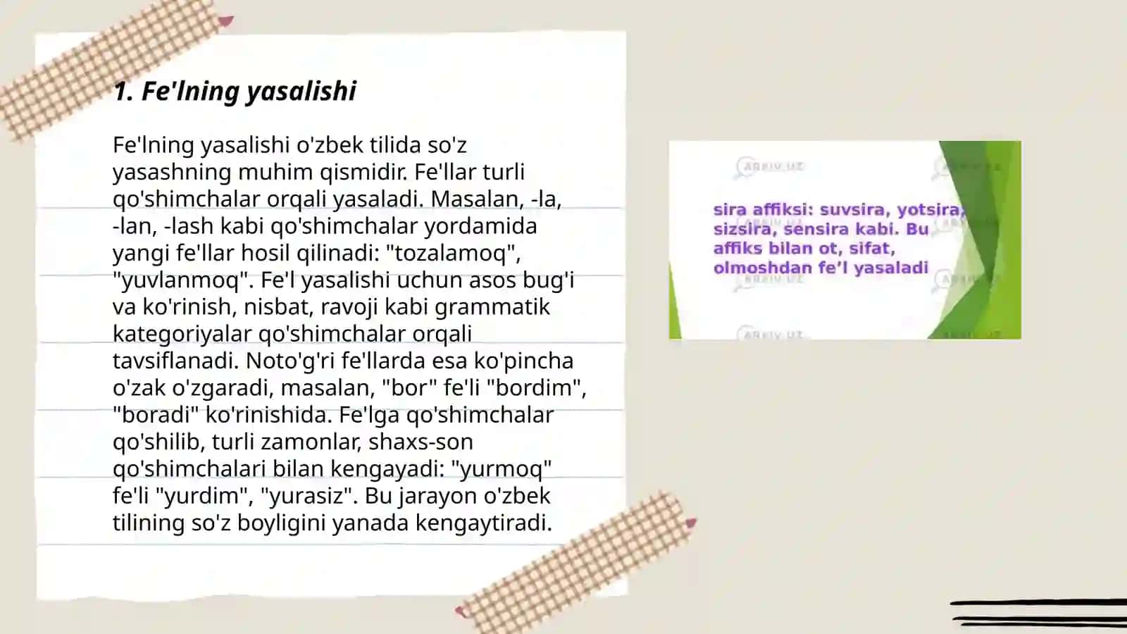 Fe'llarning yasalishi, modal shakillari, tuzilish jihatdan turlari 3