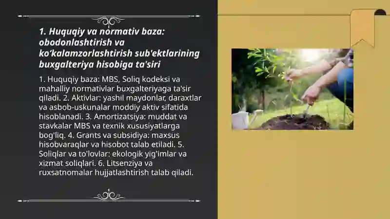 Obodonlashtirish va koʻkalamzorlashtirish xizmatlarini koʻrsatuvchi sub'ektlarda buxgalteriya hisobining xususiyatlari 3