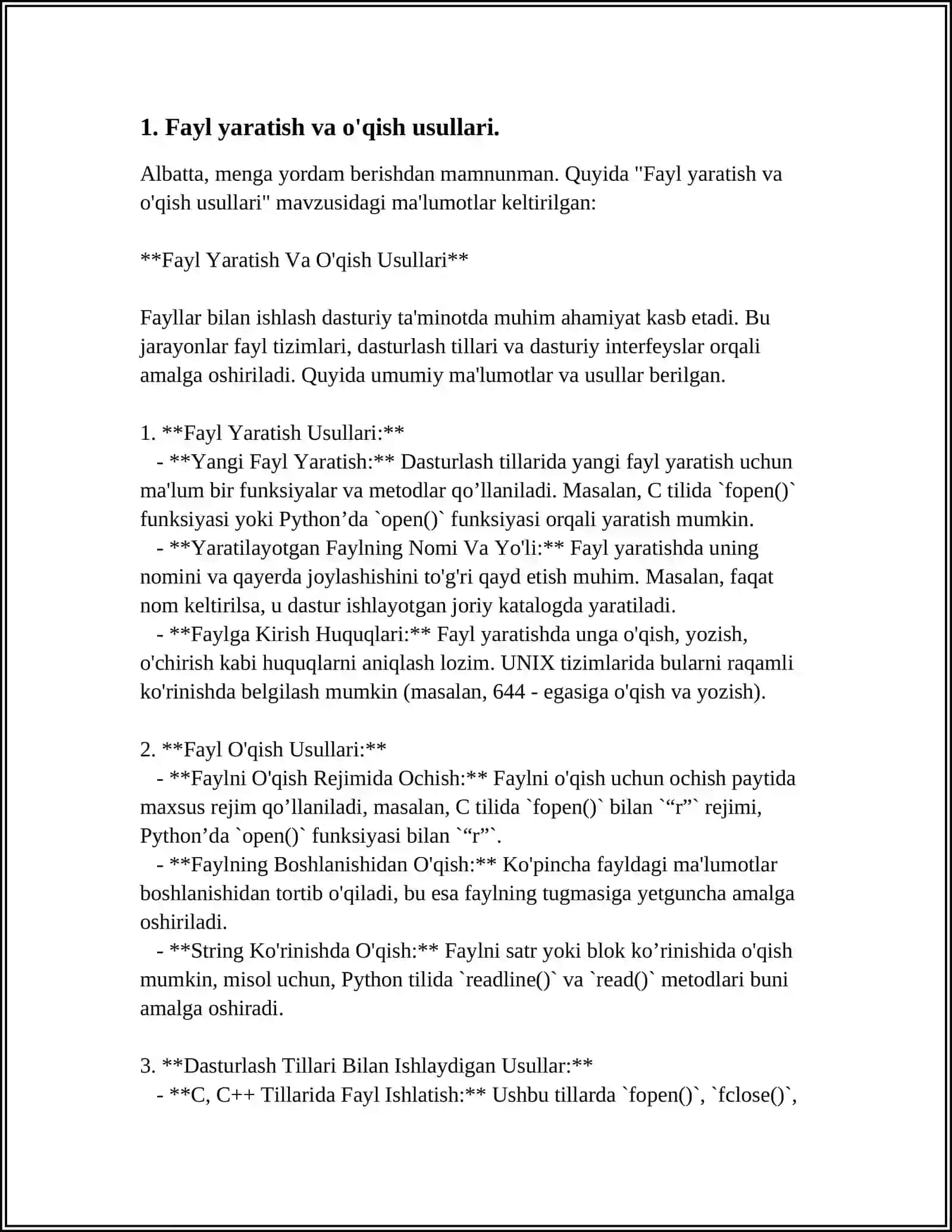 PYTHON DASTURLASH TILIDA FAYLLAR BILAN ISHLASH 3