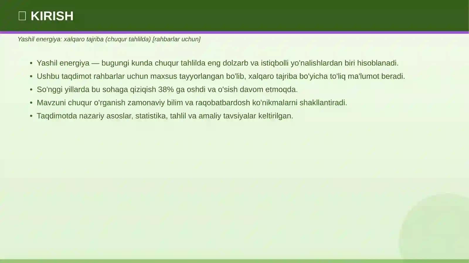 Yashil energiya: xalqaro tajriba (chuqur tahlilda) [rahbarlar uchun] 3