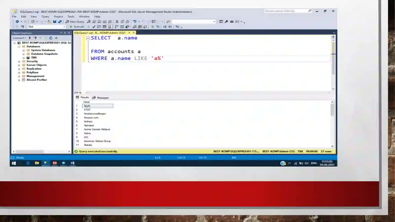 SQL serverda Like,limit bandlari va ularning vazifalari. 3