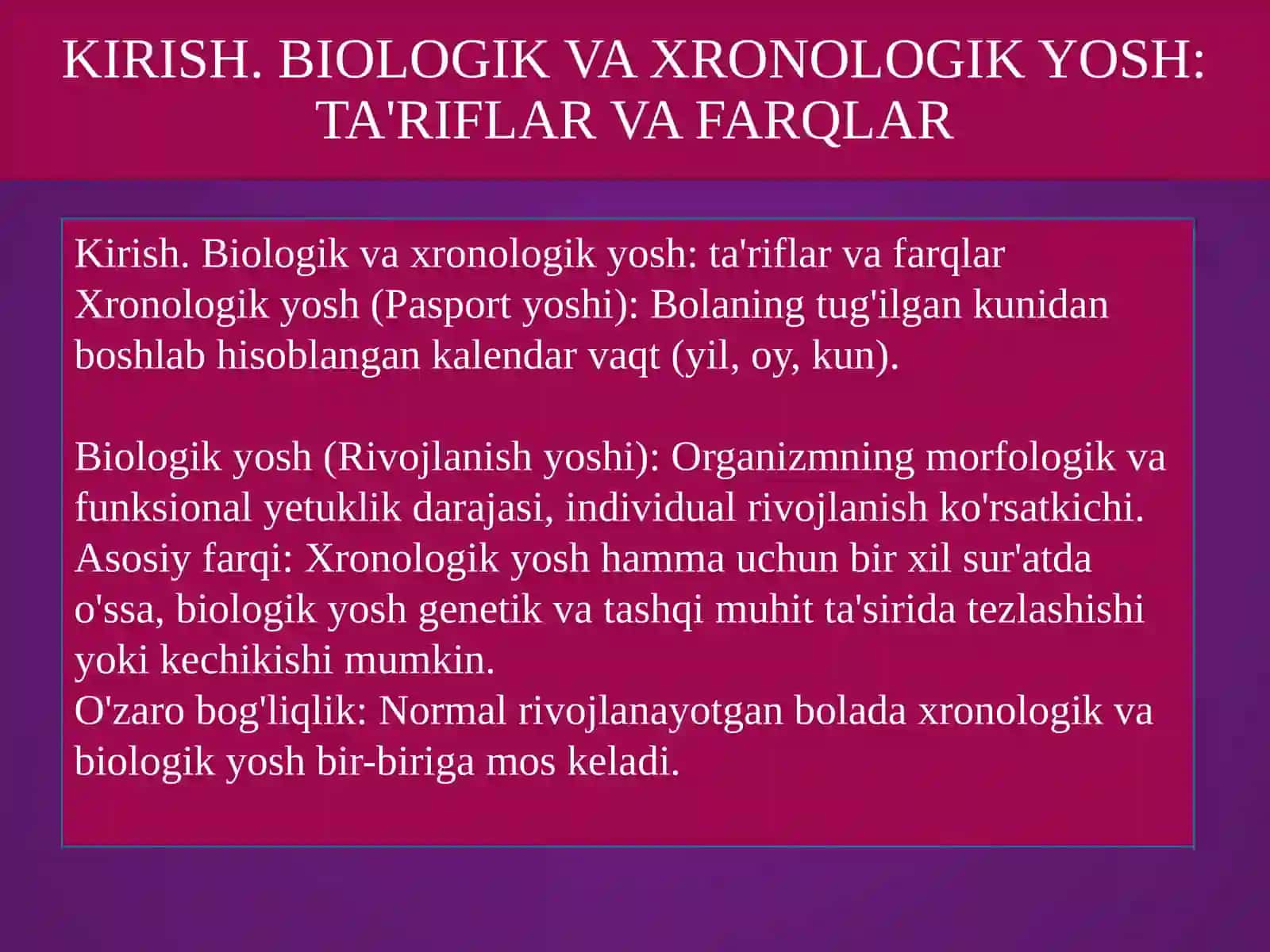 Bolalarni biologik va xronologik yoshini aniqlash taqdimot 3