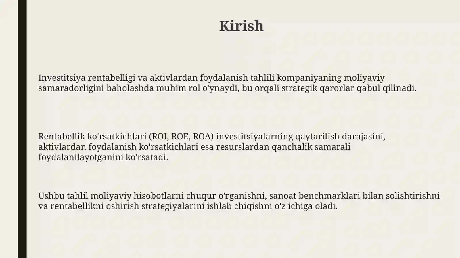 Investitsiya foydasi va aktivlardan foydalanish tahlili 3