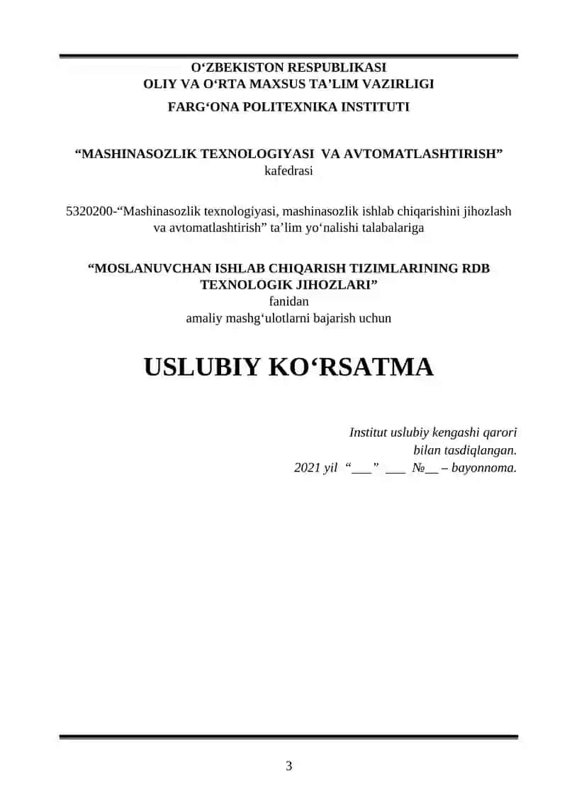 Moslanuvchan Ishlab Chiqarish Tizimlarining RDB Texnologik Jihozlari 3