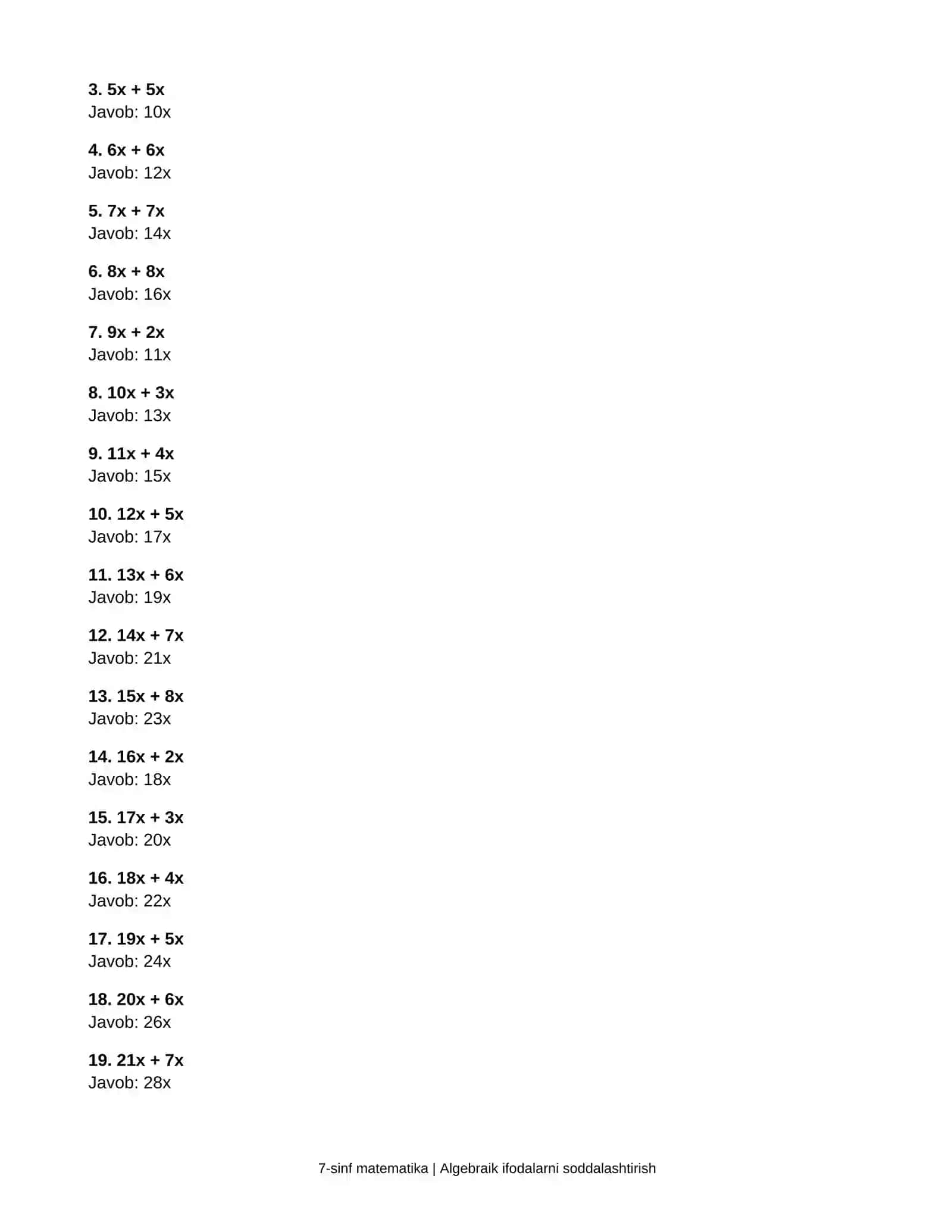 7-sinf matematika — 100 ta algebraik ifodani soddalashtirish 3