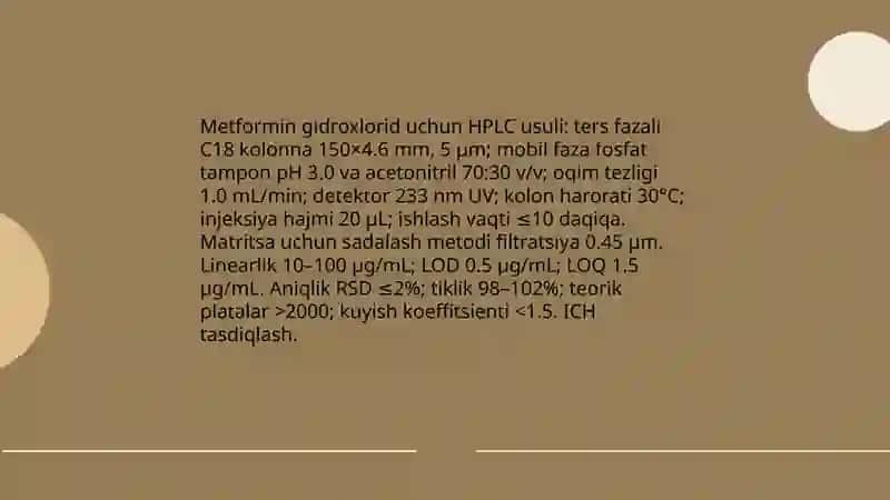 Farmasevtik Preparatlarda Metformin Gidroxlirodning miqdoriy taxlili va analitik nazoratini takomillashtirish 3