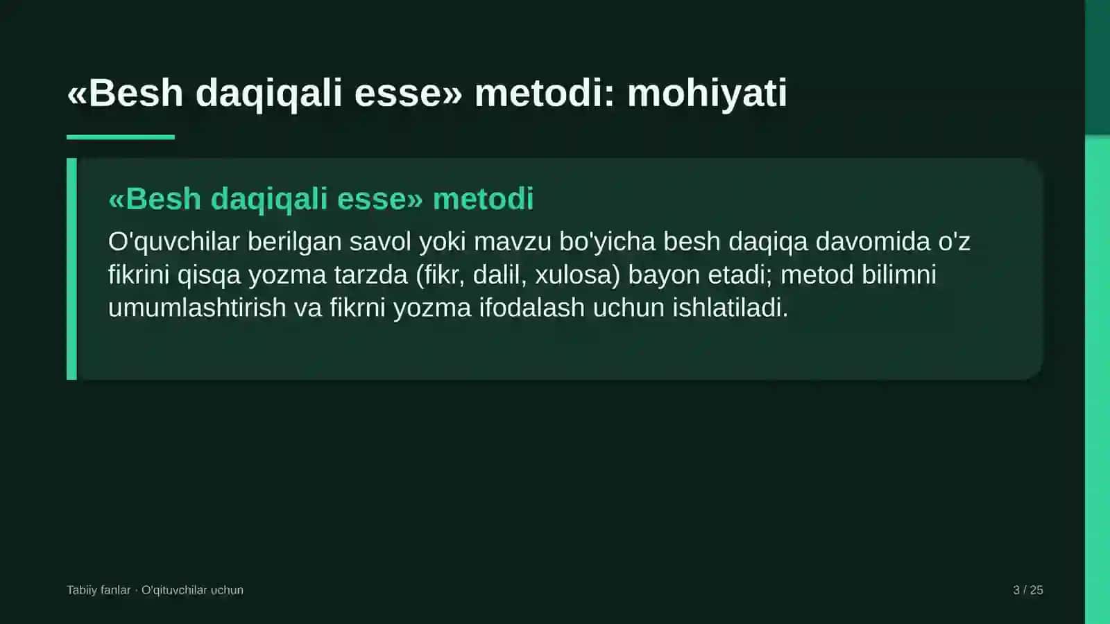 tabiiy fanlar darslarida besh daqiqali esse metodidan foydalanish 6198 3