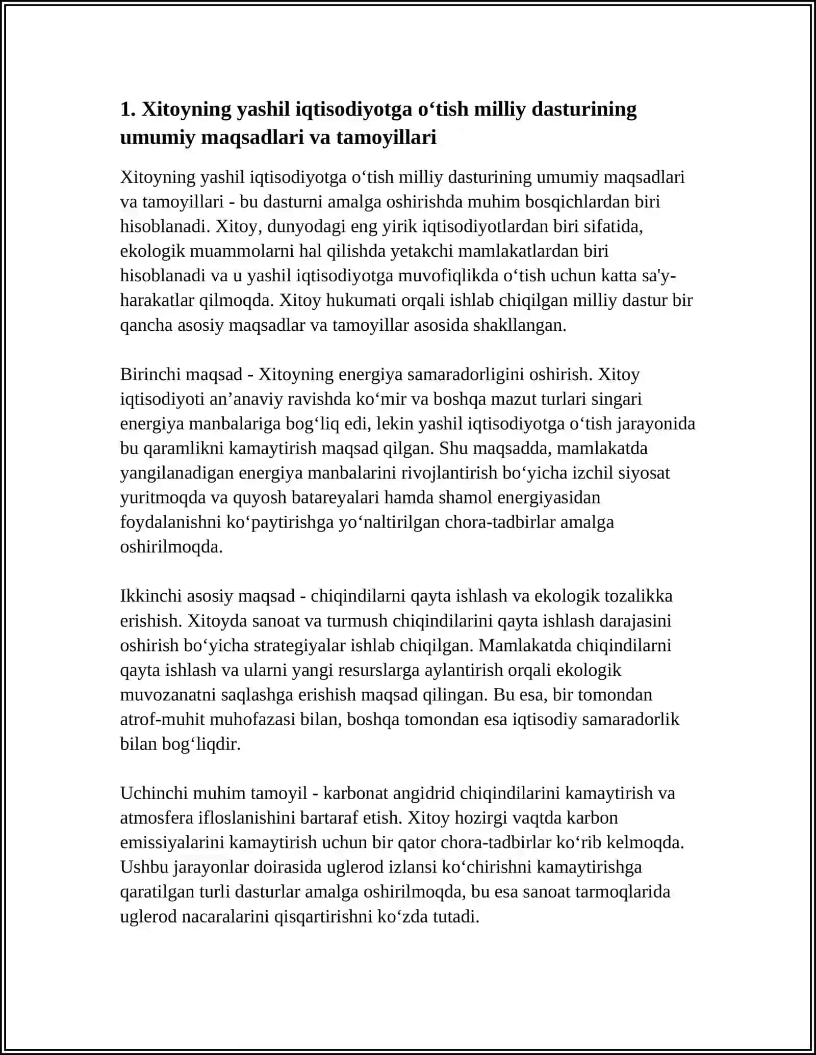 RIVOJLANAYOTGAN MAMLAKATLARDA "YASHIL IQTISODIYOT"GA OʻTISHNING MILLIY DASTURI.(XITOY) 3