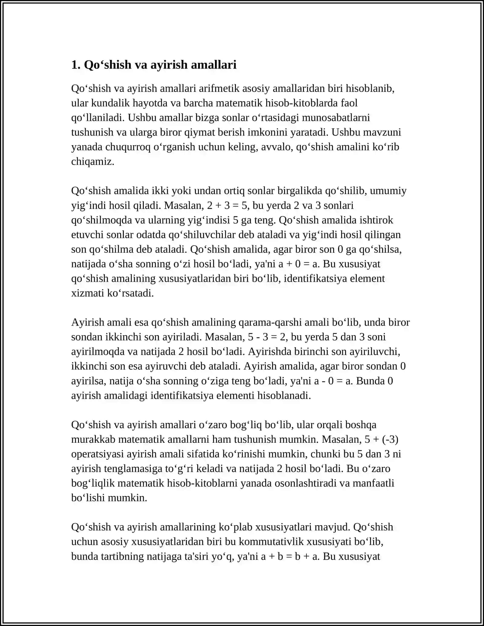 NOMANFIY BUTUN SONLAR USTIDA BAJARILADIGAN ARIFMETIK AMALLAR XOSSALARINI ISBOTLASH 3