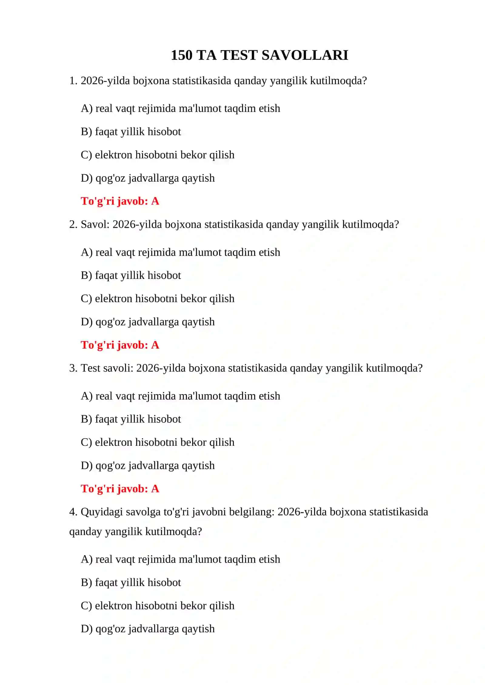 BOJXONA IQ TESTLARI 2026 3