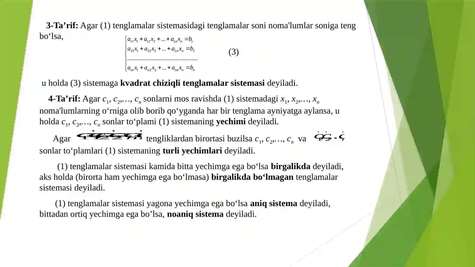 Chiziqli tenglamalar sistemasini yechishning matritsalar usuli 3