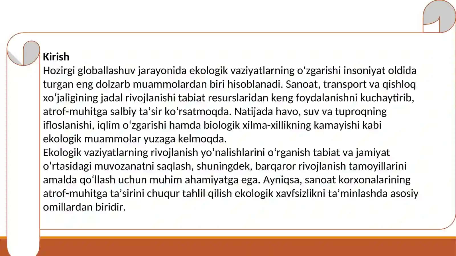 Ekologik vaziyatlarnin rivojlanish yonalishlari.Sanoat korxonalarining atrof -muxitga ta'sir 3