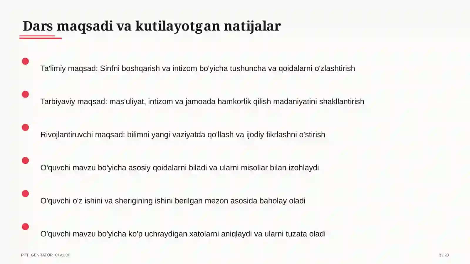 Sinfni boshqarish va intizom 3