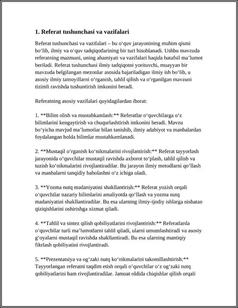REFERAT HAQIDA TUSHUNCHA. REFERAT TURLARI 3