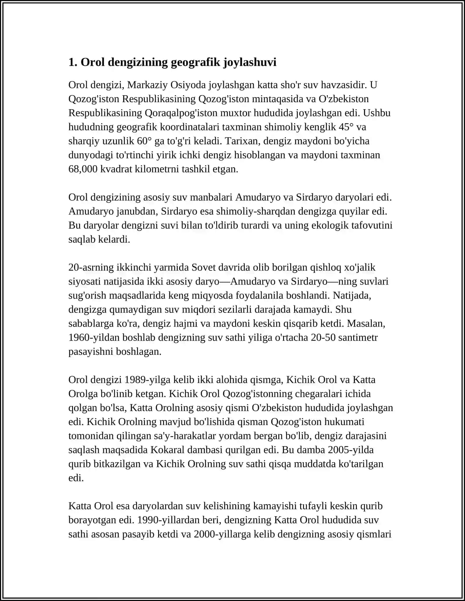 OROL DENGIZI QURIB KETISHI SABABLARI VA UNING OQIBATLATLARI 3