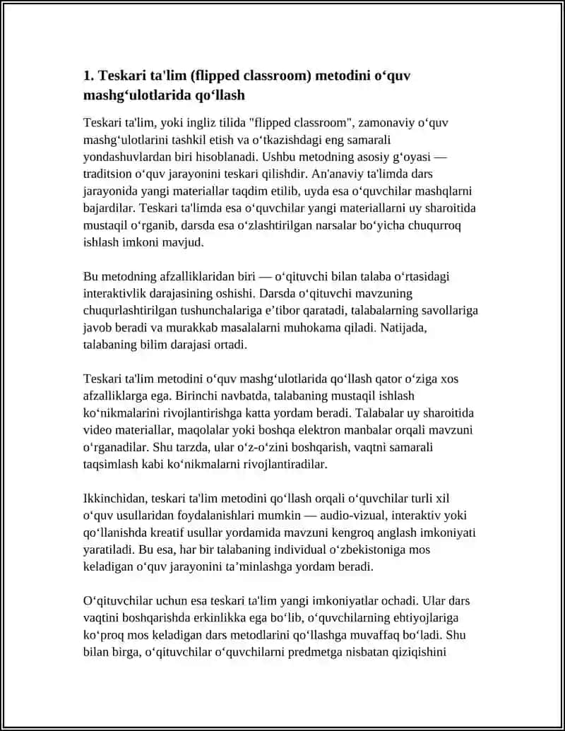 Teskari ta'lim (flipped classroom) metodini o‘quv mashg‘ulotlarida qo‘llash 3