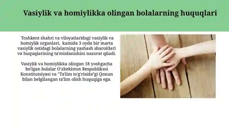 Vasiylik va homiylik organining bolalarni farzandlikka olish va oilaga tarbiyaga berish 3