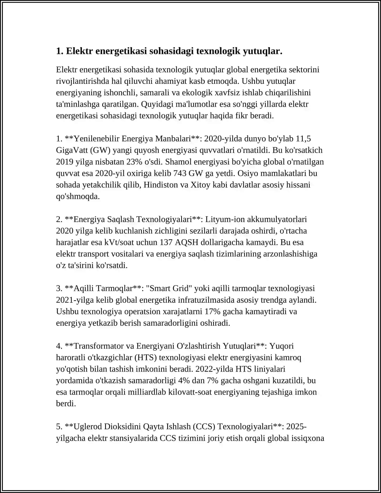 ELEKTR ENERGETIKASI, GAZ, ISSIQLIK VA NEFT TA’MINOTI SANOATIDA YIRIK TIZIMLAR VA KOMPLEKSLARNING RIVOJLANISH XUSUSIYATLARI 3
