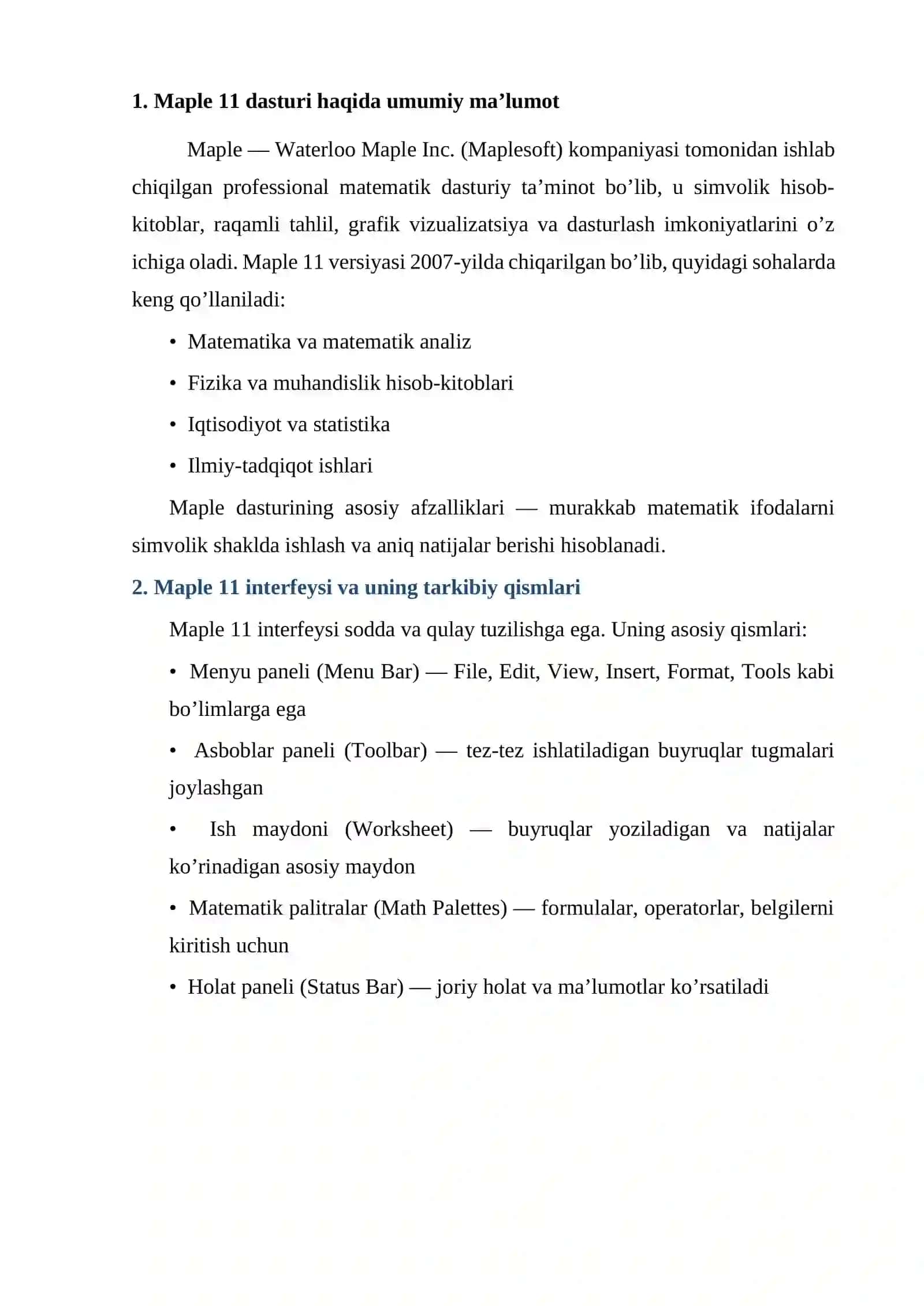 MAPLE INTERFEYSI BUYRUQLARI 3