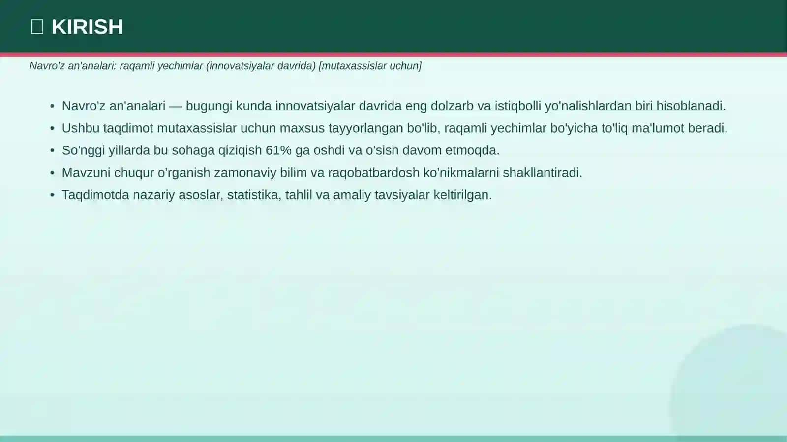 NAVRO'Z AN'ANALARI: RAQAMLI YECHIMLAR (INNOVATSIYALAR DAVRIDA) 3