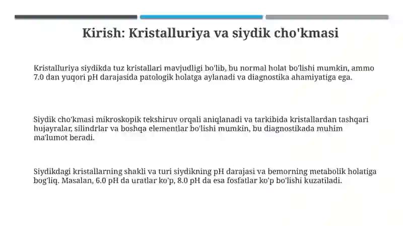 Kristalluriya va siydik cho'kmasi mikroskopiyasi 3