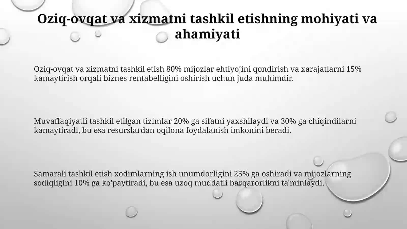 Oziq-ovqat va xizmatni tashkil etish 3