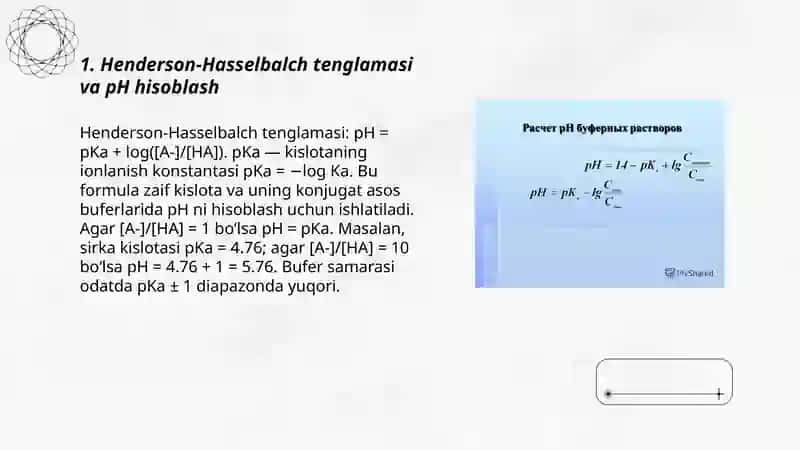 Karbonat-bikarbonat bufer tizimi: formulalar va pH hisoblash 3