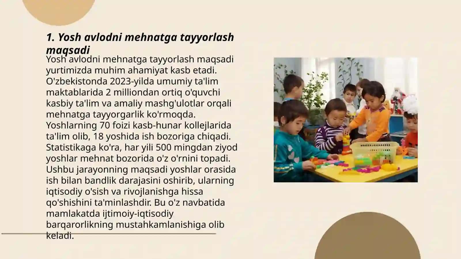 Yosh avlod tarbiyasida mehnat tarbiyasining vazifalari.Maktabgacha yoshdagi bolalarni kattalar mehnati bilan tanishtirish 3