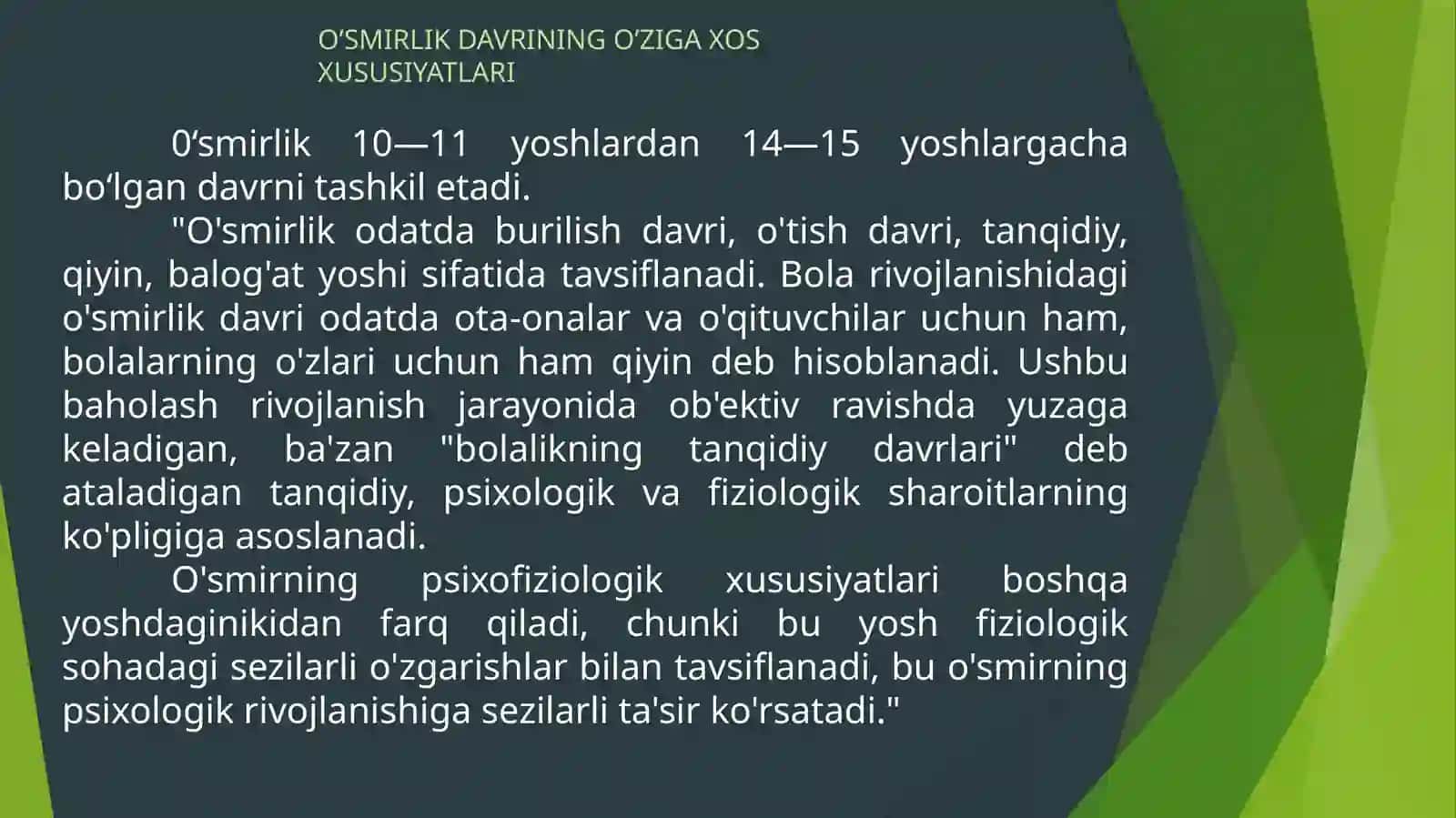 O'SMIRLIK DAVRI 3