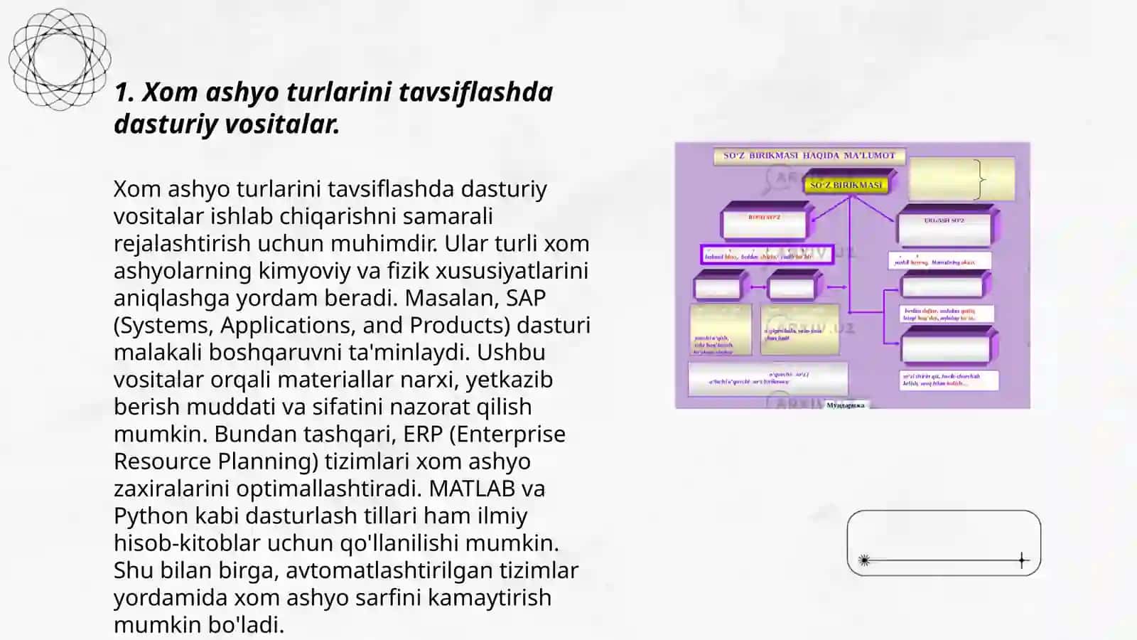 Xom ashyo, materiallar, yarim tayyor mahsulotlarni tavsiflash 3
